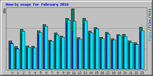 Hourly usage for February 2016